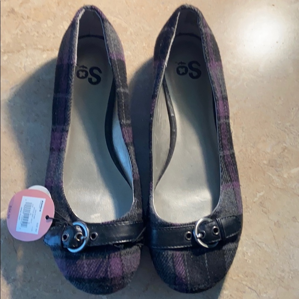So Purple & Black Plaid Fabric Covered Flats 9 Med